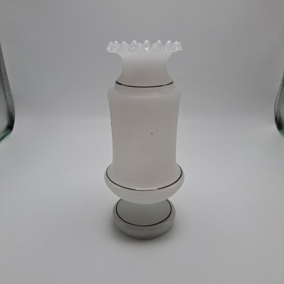 Vintage Hand-Painted Bristol Glass Vase With Ruffled Top & Floral Design - Picture 7 of 12